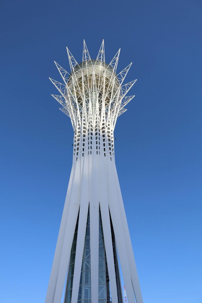 pexels-photo-11128407-11128407-1 Low angle view of the iconic Baiterek Tower in Nur-Sultan, Kazakhstan with clear blue sky.
